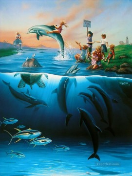 JW Dolphin Rides océan Peinture à l'huile